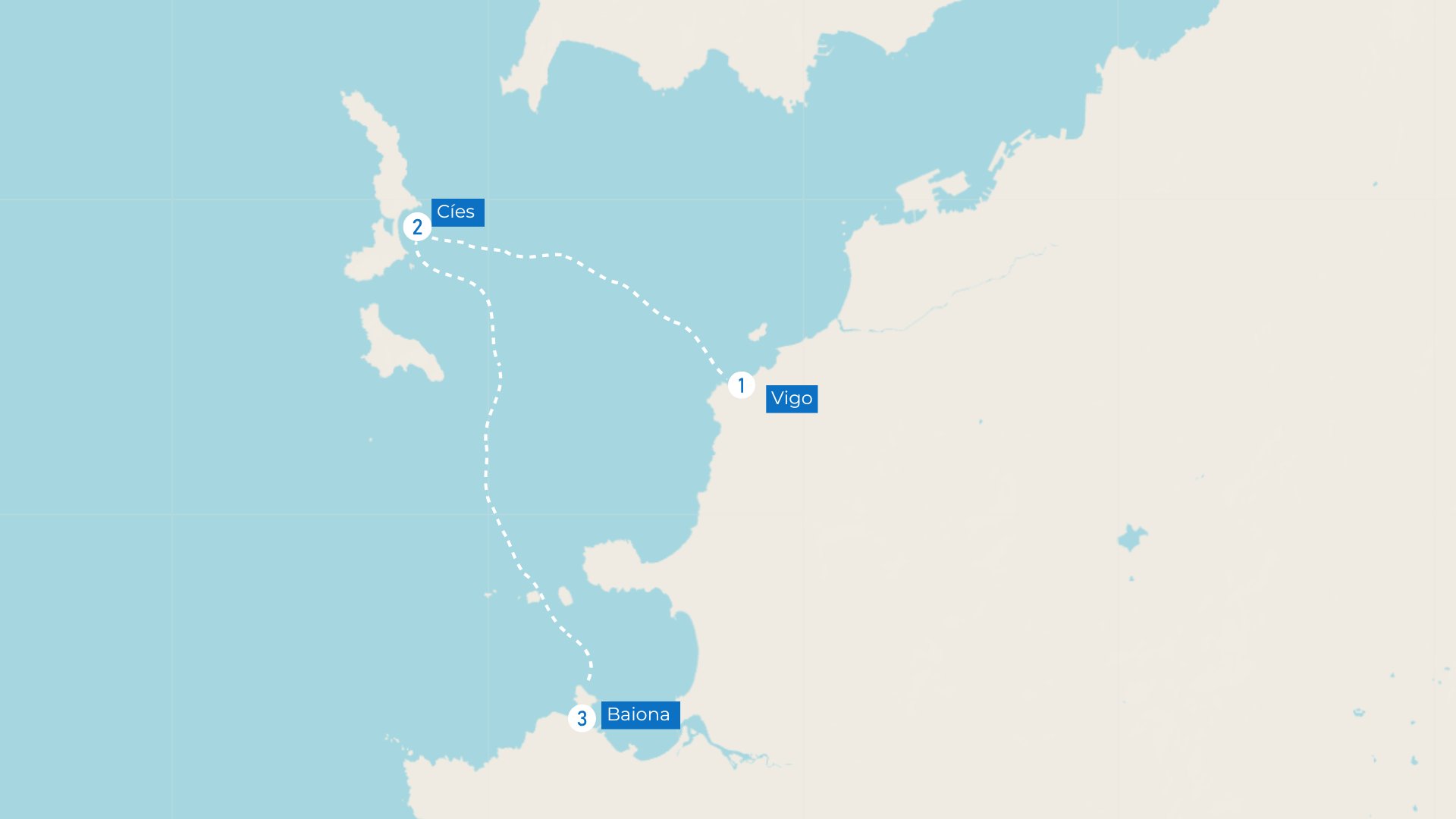 buriavimo maršrutas Galicijoje: Vigo – Cíes salos – Baiona, žemėlapis