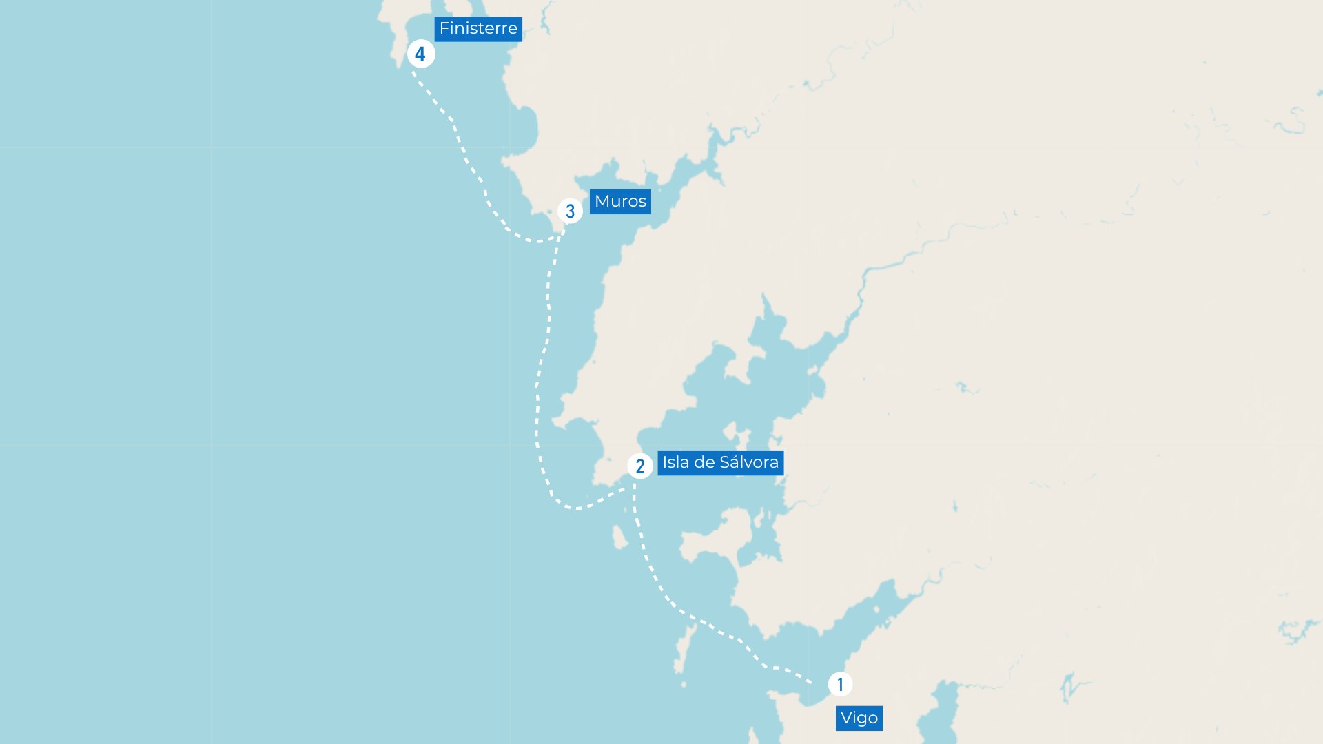 buriavimo maršrutas Galicijoje: Arousa – Muros – Finisterre, žemėlapis
