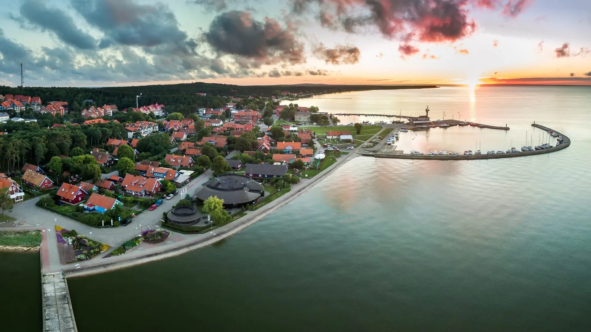 Scenic panorama of Nida marina on the Curonian Lagoon