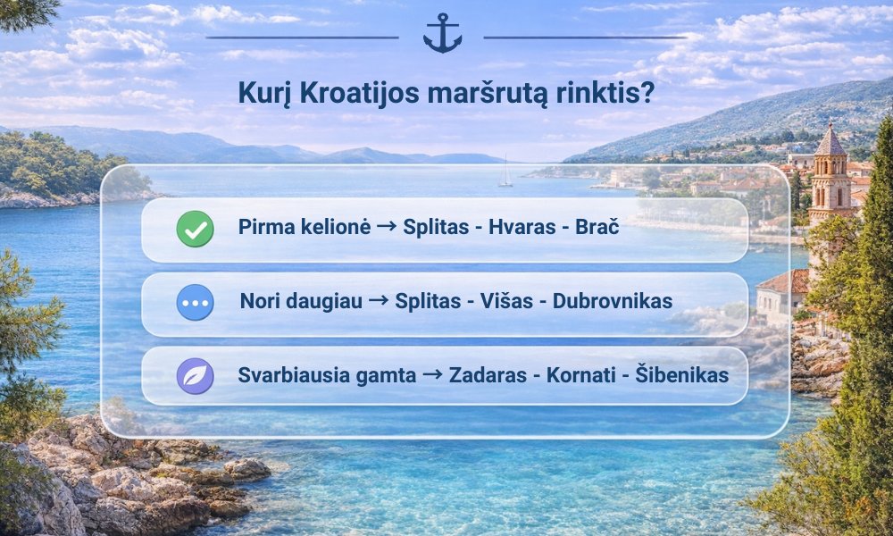 Kaip išsirinkti buriavimo maršrutą Kroatijoje: pirmai kelionei, turintiems daugiau patirties ar gamtos mėgėjams