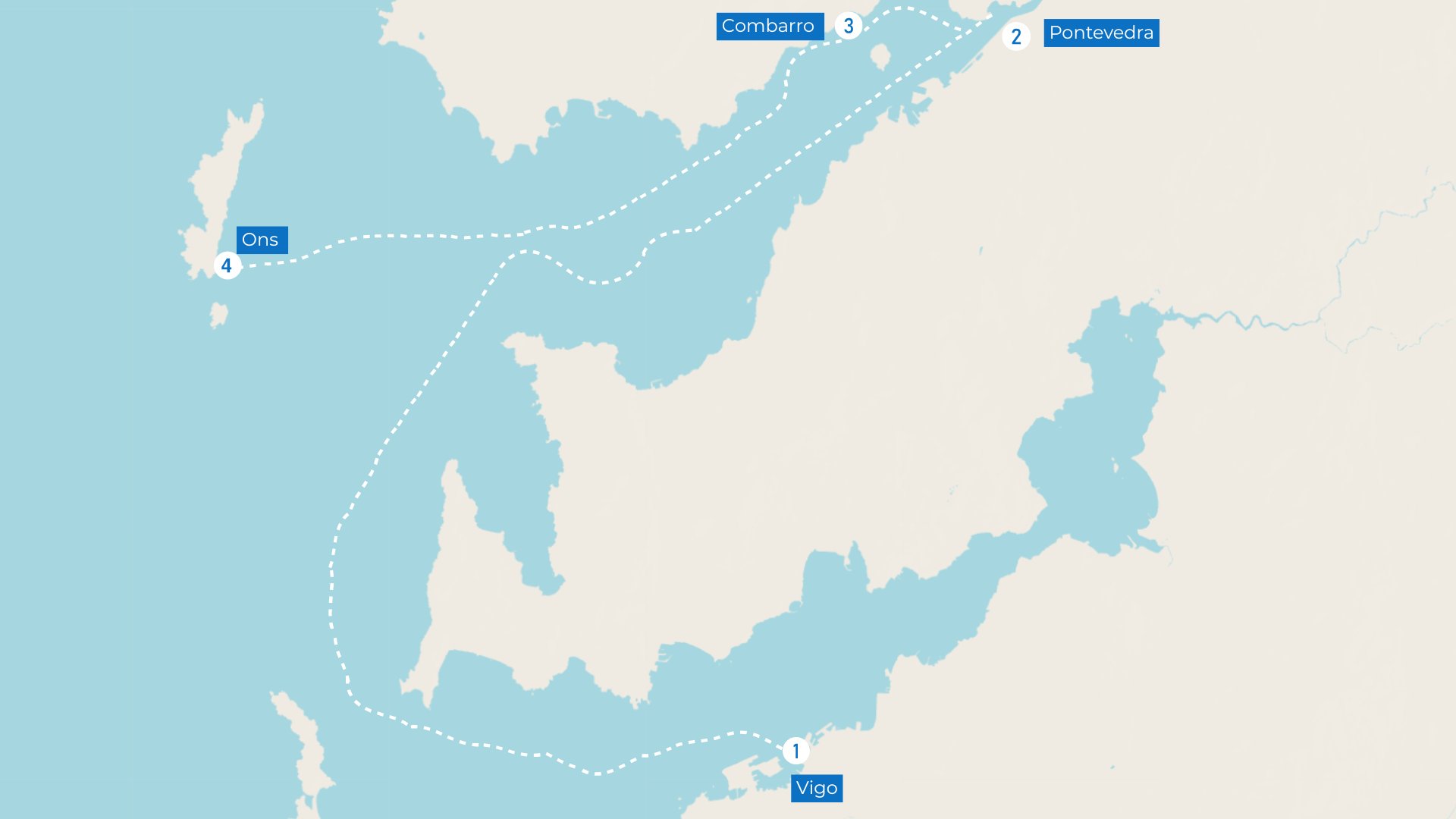 buriavimo maršrutas Galicijoje: Vigo – Pontevedra – Ons sala – Combarro, žemėlapis